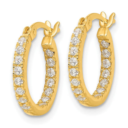 Sterling Silver Gold-tone Polished In/Out CZ Round Hoop Earrings