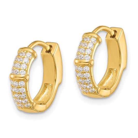 Sterling Silver Gold-tone 4mm CZ Hinged Huggie Hoop Earrings