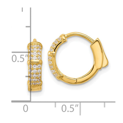 Sterling Silver Gold-tone 4mm CZ Hinged Huggie Hoop Earrings
