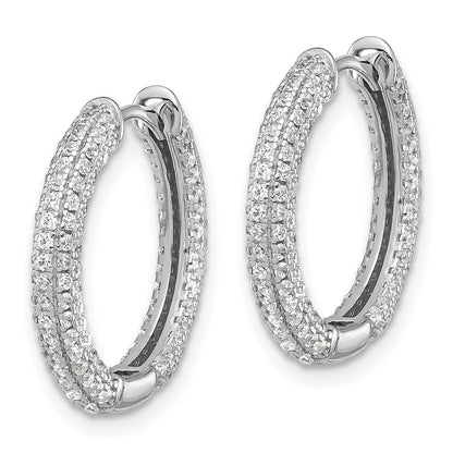 Sterling Silver Rhodium-plated Micro Pav CZ 3mm Hinged Hoop Earrings