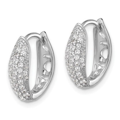 Sterling Silver Rhodium-plated Pav CZ Hinged Huggie Hoop Earrings
