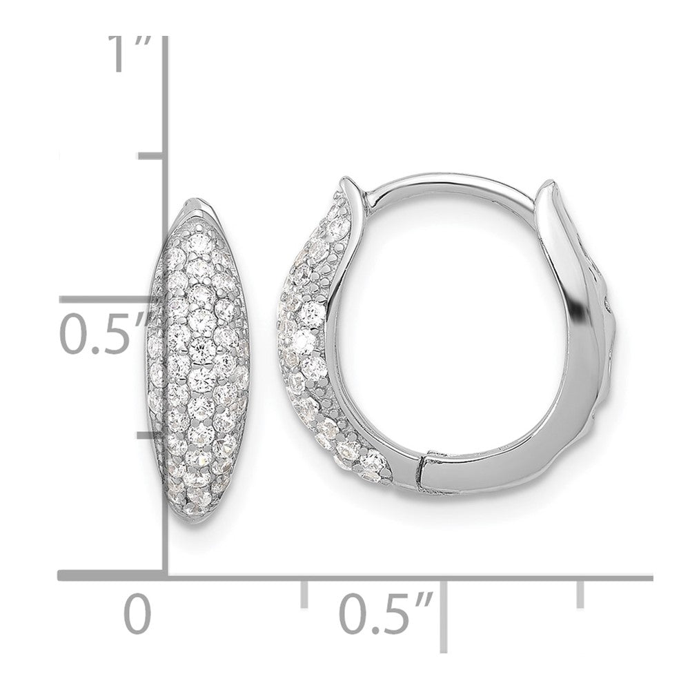 Sterling Silver Rhodium-plated Pav CZ Hinged Huggie Hoop Earrings