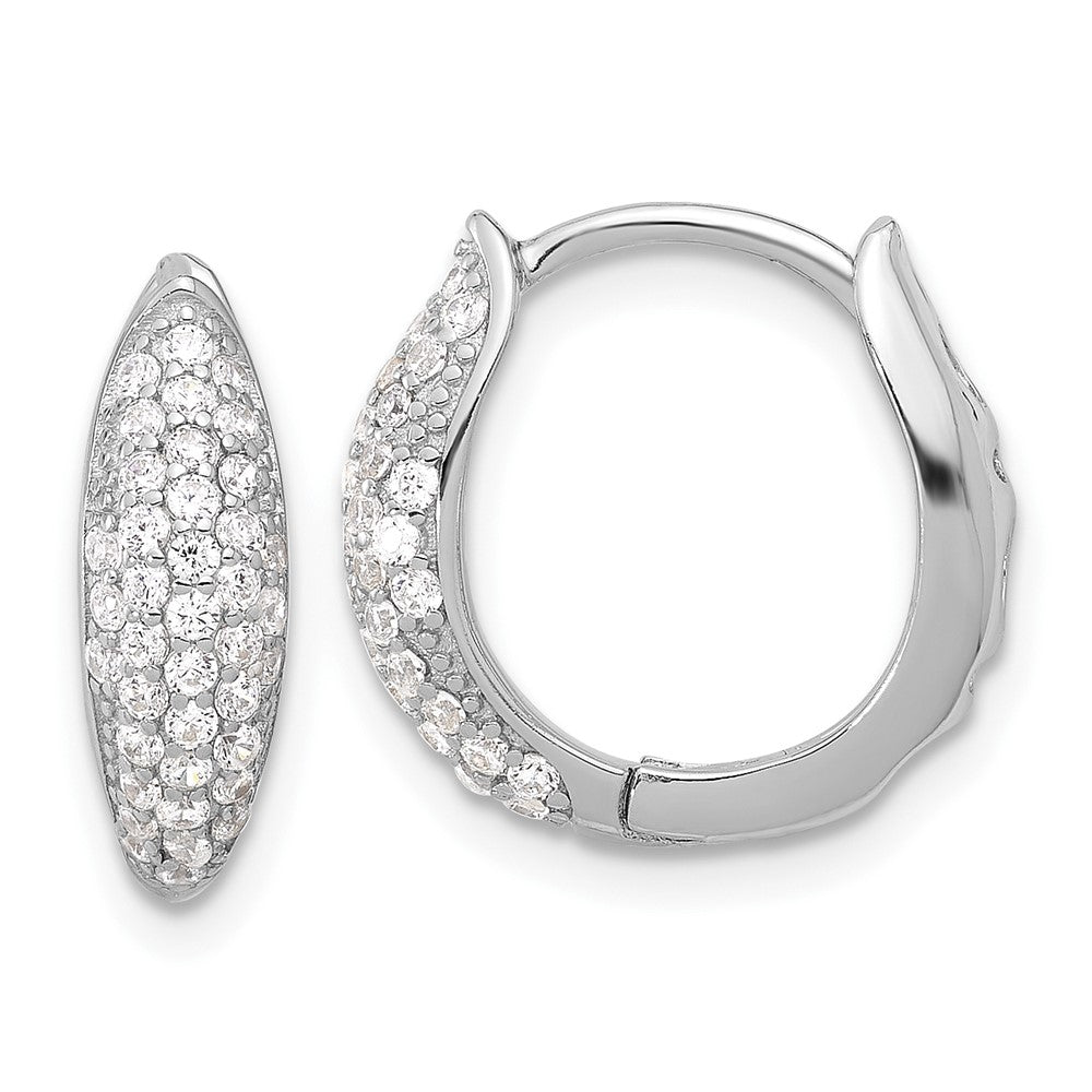 Sterling Silver Rhodium-plated Pav CZ Hinged Huggie Hoop Earrings