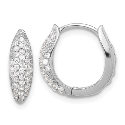 Sterling Silver Rhodium-plated Pav CZ Hinged Huggie Hoop Earrings