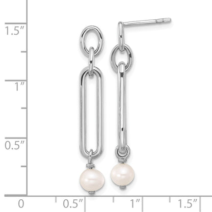 Sterling Silver Rhodium-plated Link with Freshwater Cultured Pearl Dangle Earrings