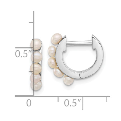 Sterling Silver Rhodium-plated 2.5-3mm White Button Freshwater Cultured Pearl Hinged Hoop Earrings