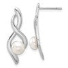 Sterling Silver Rhodium-plated Fancy Twist Glass Pearl Post Dangle Earrings
