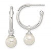 Sterling Silver Polished Dangling 8mm Glass Pearl Post C-Hoop Earrings