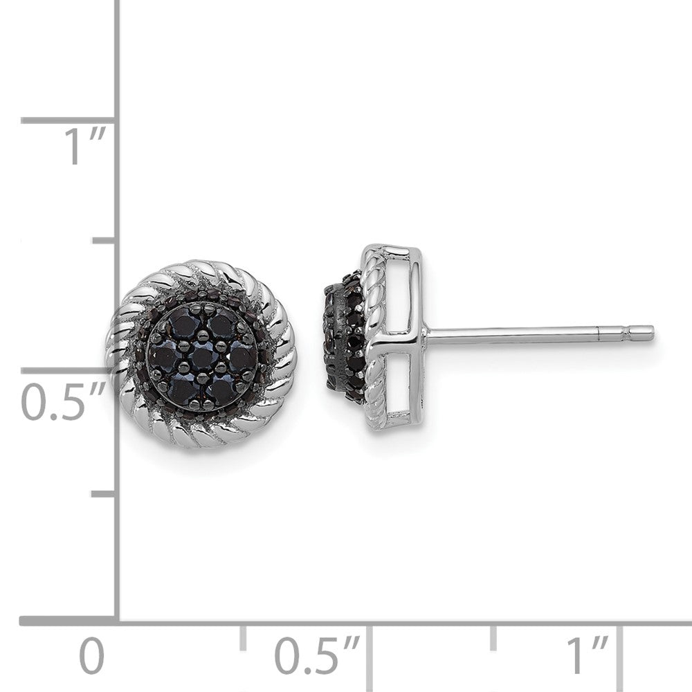 Sterling Silver RH-plated Polished/Twisted Black Spinel Circle Post Earring