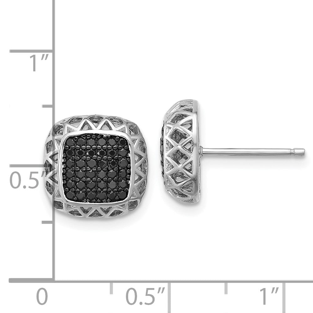 Sterling Silver Rhodium-plated Polished Black Spinel Square Post Earrings