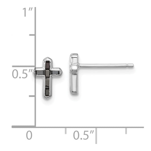 Sterling Silver Rhodium-plated Polished Black Spinel Cross Post Earrings