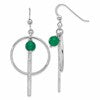 Sterling Silver Rhodium-plated Circle/Bar Green Onyx Dangle Earrings