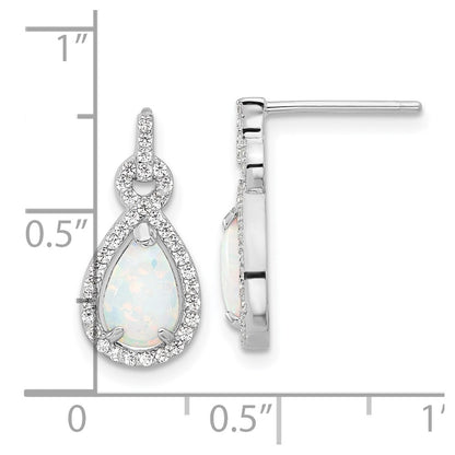 Sterling Silver RH-plated Cr. Opal & CZ Teardrop Post Dangle Earrings