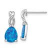 Sterling Silver RH-plated Polished Blue Created Opal Teardrop Post Earrings