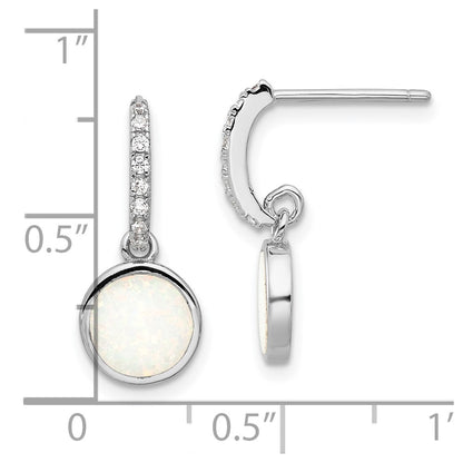 Sterling Silver RH-plated Polished CZ & Created Opal Post Dangle Earrings