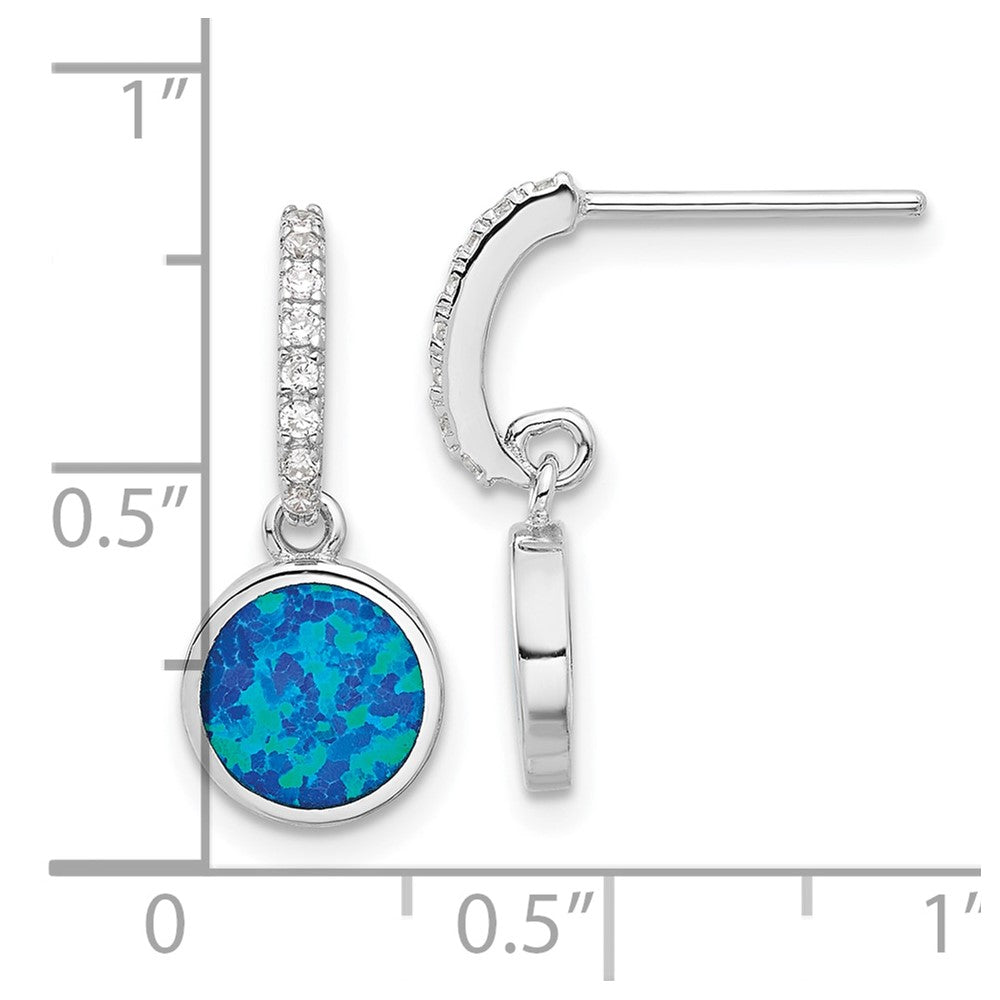 Sterling Silver RH-plated Polished CZ & Blue Cr. Opal Post Dangle Earrings