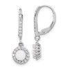 Sterling Silver RH-plated CZ & Cr. Opal Halo Dangle Leverback Earrings