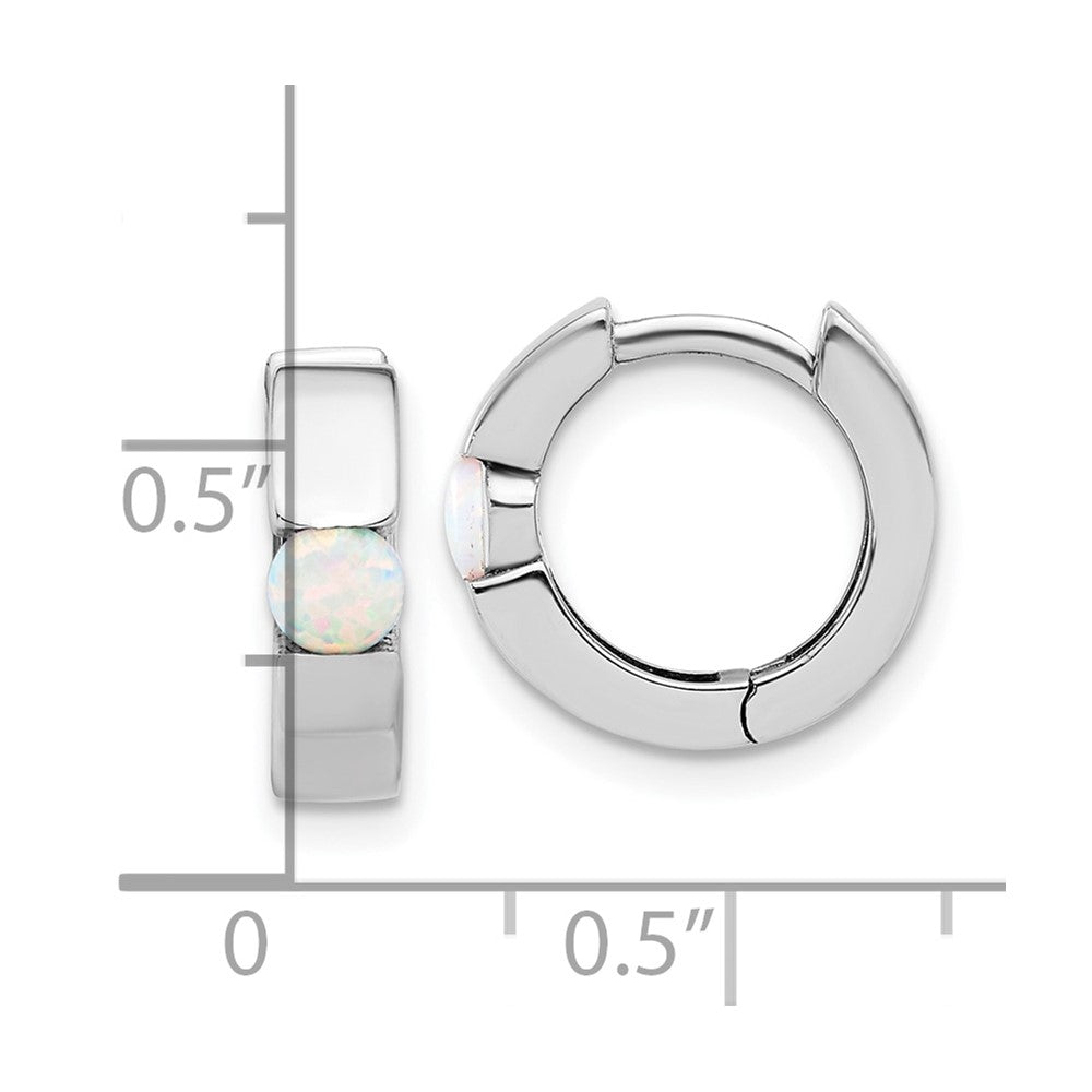 Sterling Silver RH-plated Polished Cr. Opal Hinged Round Hoop Earrings