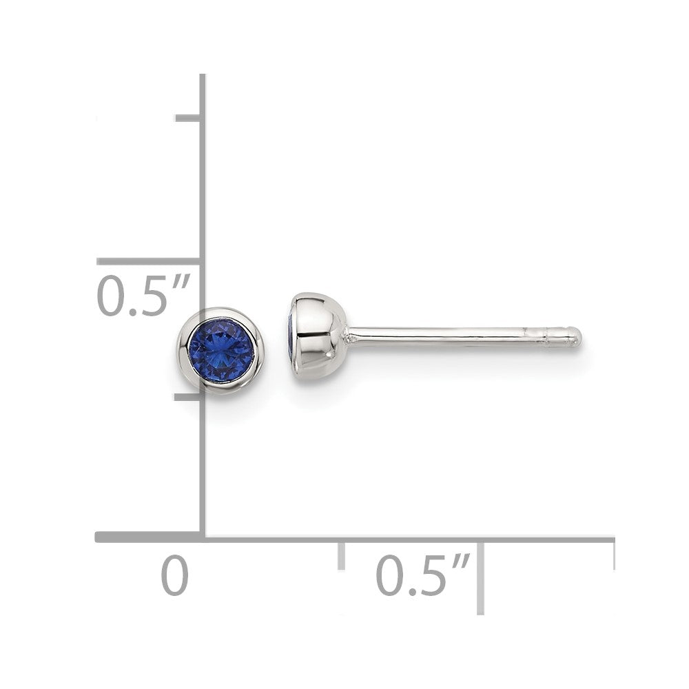 Sterling Silver E-coated Polished Dark Blue CZ Bezel Stud Earrings