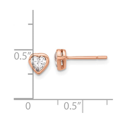 Sterling Silver Rose-tone CZ Bezel Heart Post Earrings