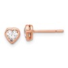 Sterling Silver Rose-tone CZ Bezel Heart Post Earrings