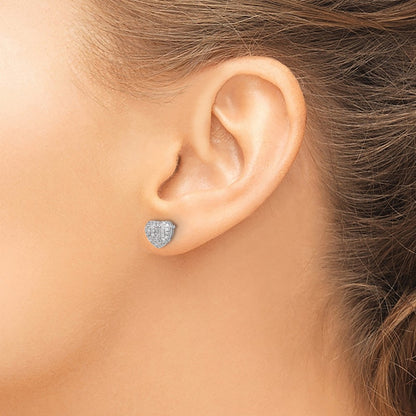 Sterling Silver Rhodium-plated Pave CZ Heart Post Earrings