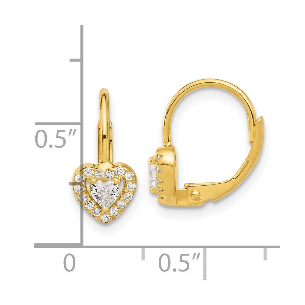 Sterling Silver Gold-tone CZ Heart Leverback Earrings