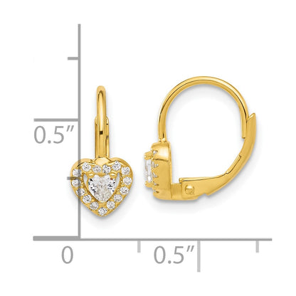 Sterling Silver Gold-tone CZ Heart Leverback Earrings