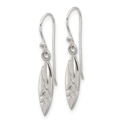 SS Polished Pointed Oval Wave Shephard Hook Dangle Earrings