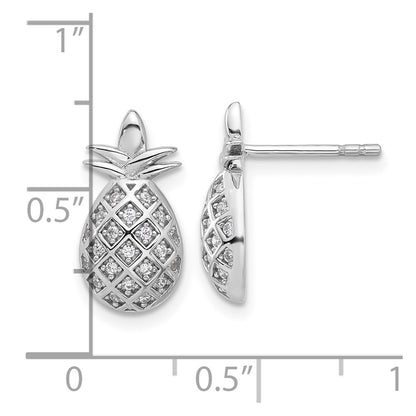 Pure Fire Sterling Silver Rhod-plated CZ Pineapple Post Earrings