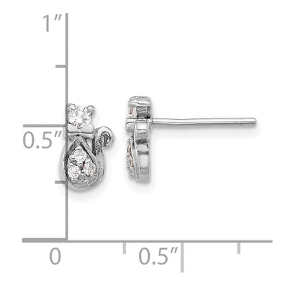 Sterling Silver Rhodium-plated CZ Cat Post Earrings