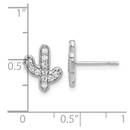 Sterling Silver Rhodium-plated CZ Cactus Post Earrings