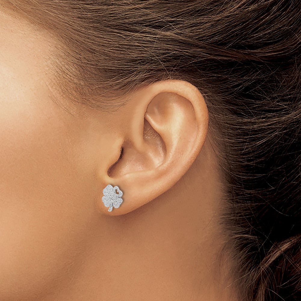 Sterling Silver Rhodium-plated Textured Clover Post Earrings