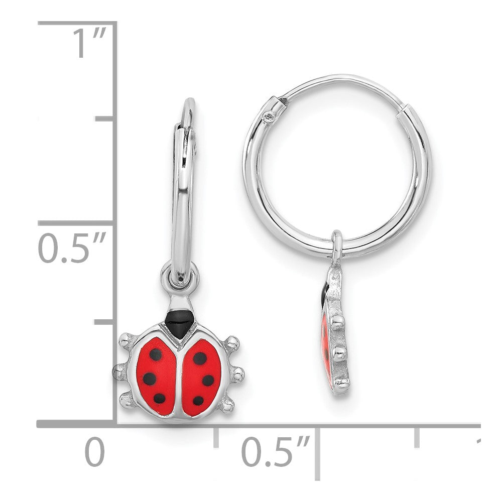 Sterling Silver Rhodium-plated Madi K Enamel Ladybug Hoop Earrings
