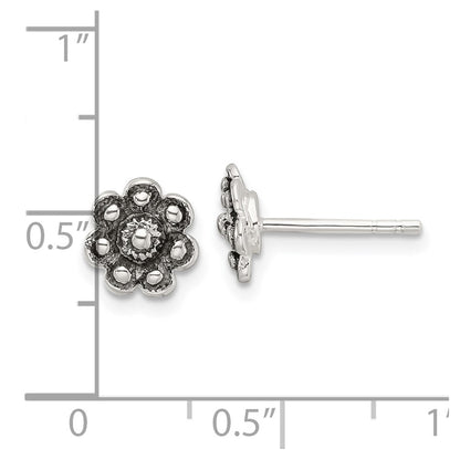 Sterling Silver Oxidized Flower Post Earrings