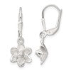 Sterling Silver Satin Polished and D/C Floral Leverback Earrings