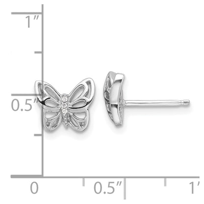 Sterling Silver Rhodium-plated CZ Butterfly Post Earrings