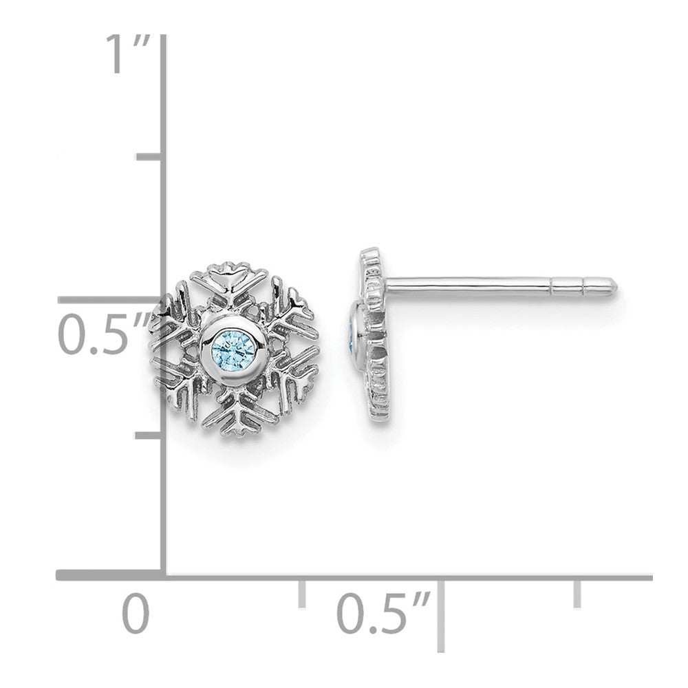 Sterling Silver Rhodium-plated Aqua CZ Snowflake Post Earrings