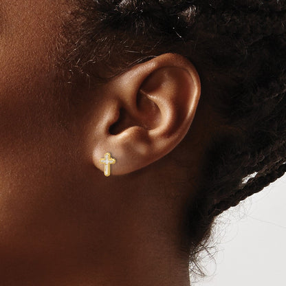 Affordable Expressions Sterling Silver Gold-tone Polished CZ Cross Post Earrings