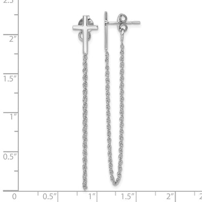 Sterling Silver Polished Cross with Chain Front & Back Post Earrings