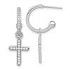 Sterling Silver Polished CZ Dangle Cross Post C-Hoop Earrings