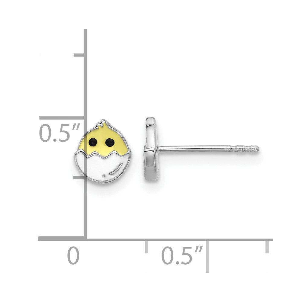 Sterling Silver Rhodium-plated Enamel Chick in Egg Children's Post Earrings