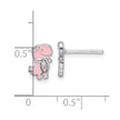 Sterling Silver RH-pltd Pink CZ & Enamel Dinosaur Children's Post Earrings