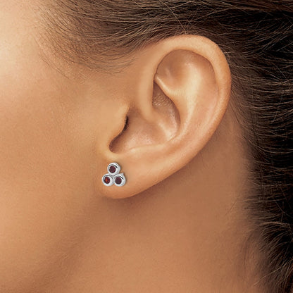 Sterling Silver Rhodium-plated Garnet Post Earrings