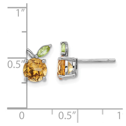 Sterling Silver Rhodium-plated Citrine and Peridot Orange Post Earrings