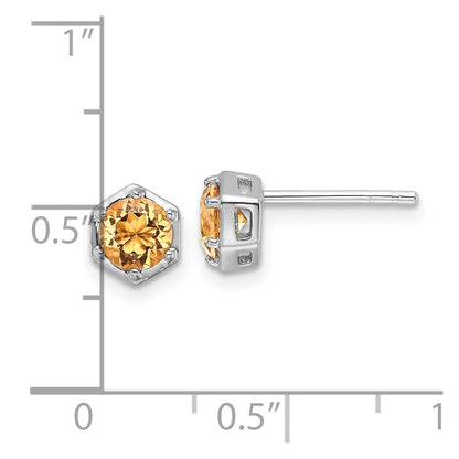 Sterling Silver Rhodium-plated Polished Citrine Post Earrings
