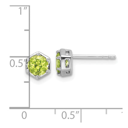 Sterling Silver Rhodium-plated Polished Peridot Post Earrings