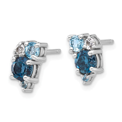 Sterling Silver Rh-plated London/Lt Swiss Blue/White Topaz Post Earrings