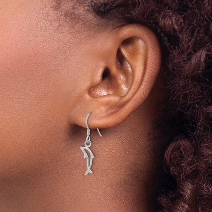Sterling Silver Rhodium-plated Polished Dolphin Dangle Earrings