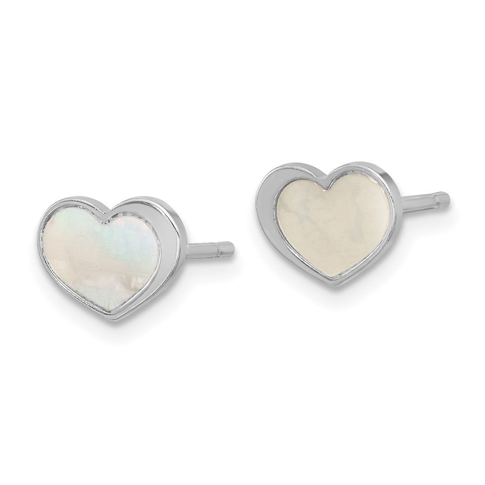 Sterling Silver Rhodium-plated Mother of Pearl Heart Post Earrings